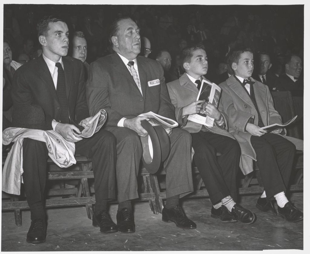 Miniature of Richard J. Daley with his sons at the Golden Gloves Finals boxing match