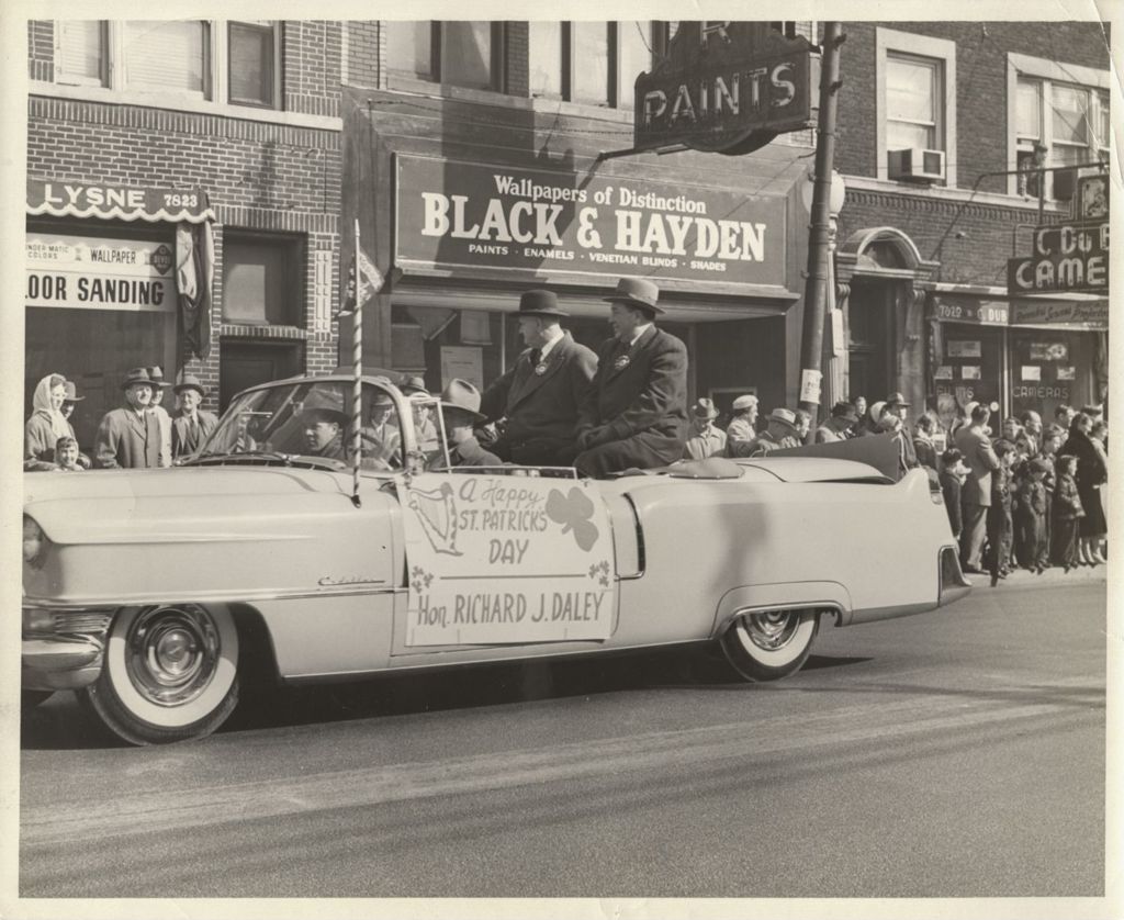 Miniature of Richard J. Daley in a St. Patrick's Day parade on South Halsted Street