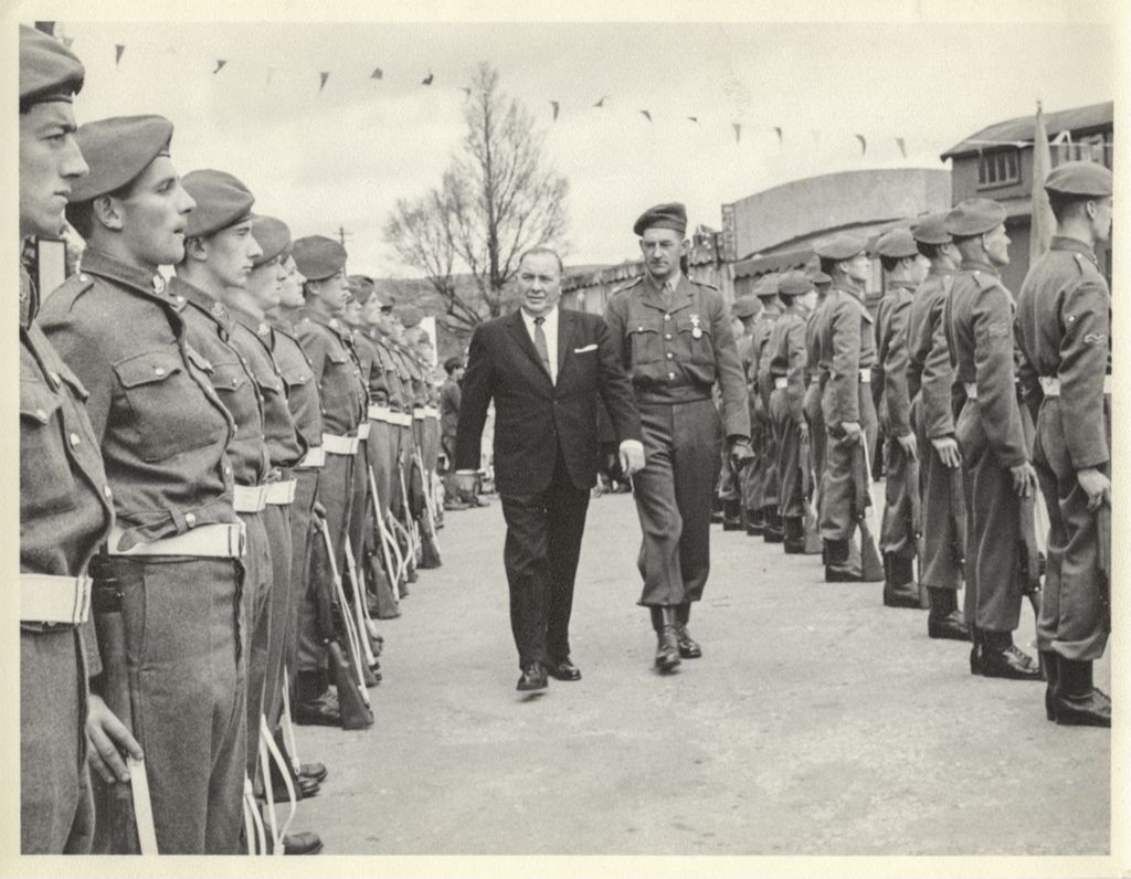 Miniature of Richard J. Daley reviewing troops in Ireland