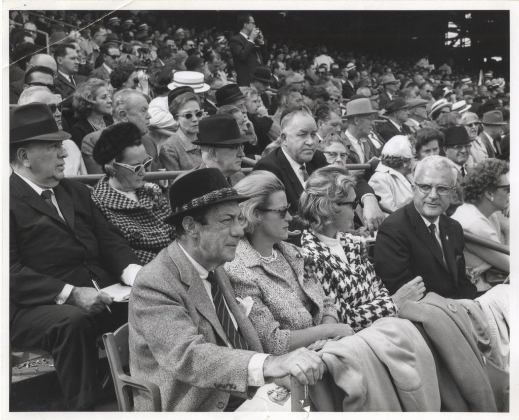 Richard J. and Eleanor Daley at Comiskey Park with visiting mayors
