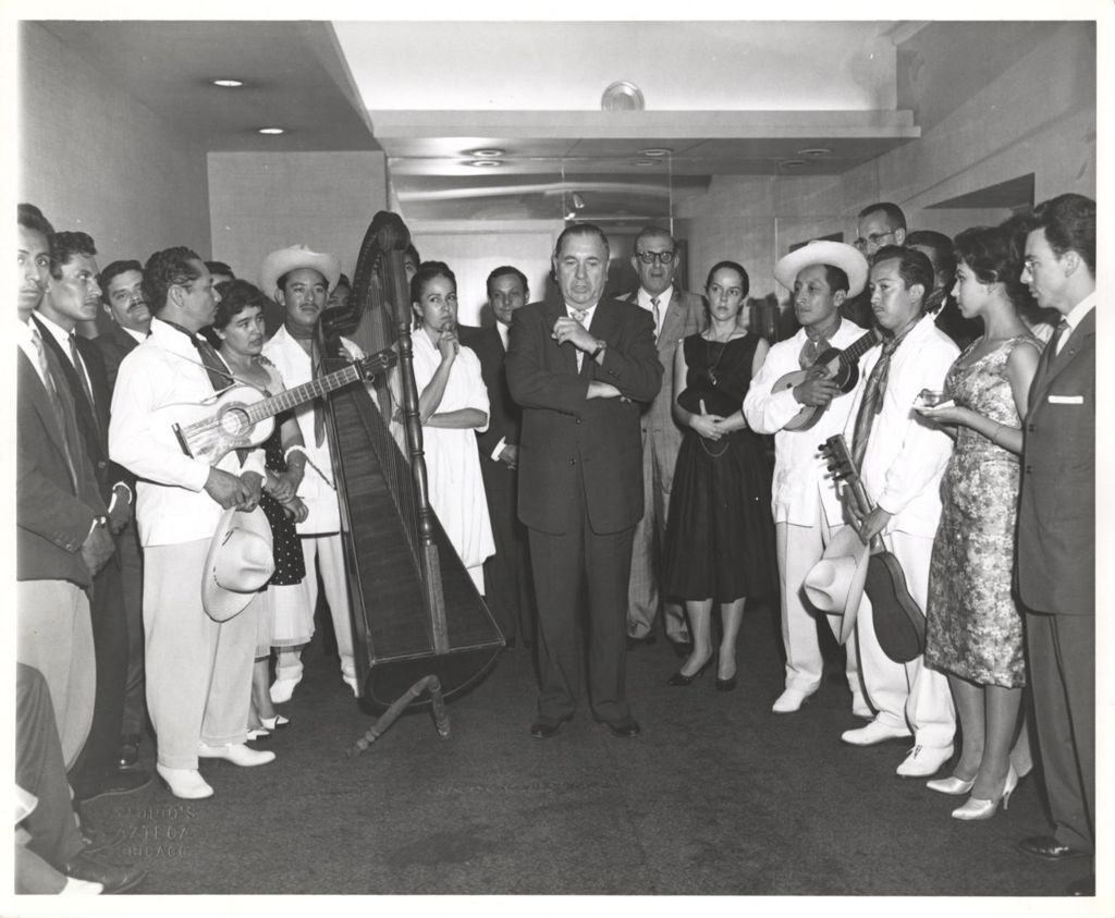 Miniature of Richard J. Daley with a group of musicians