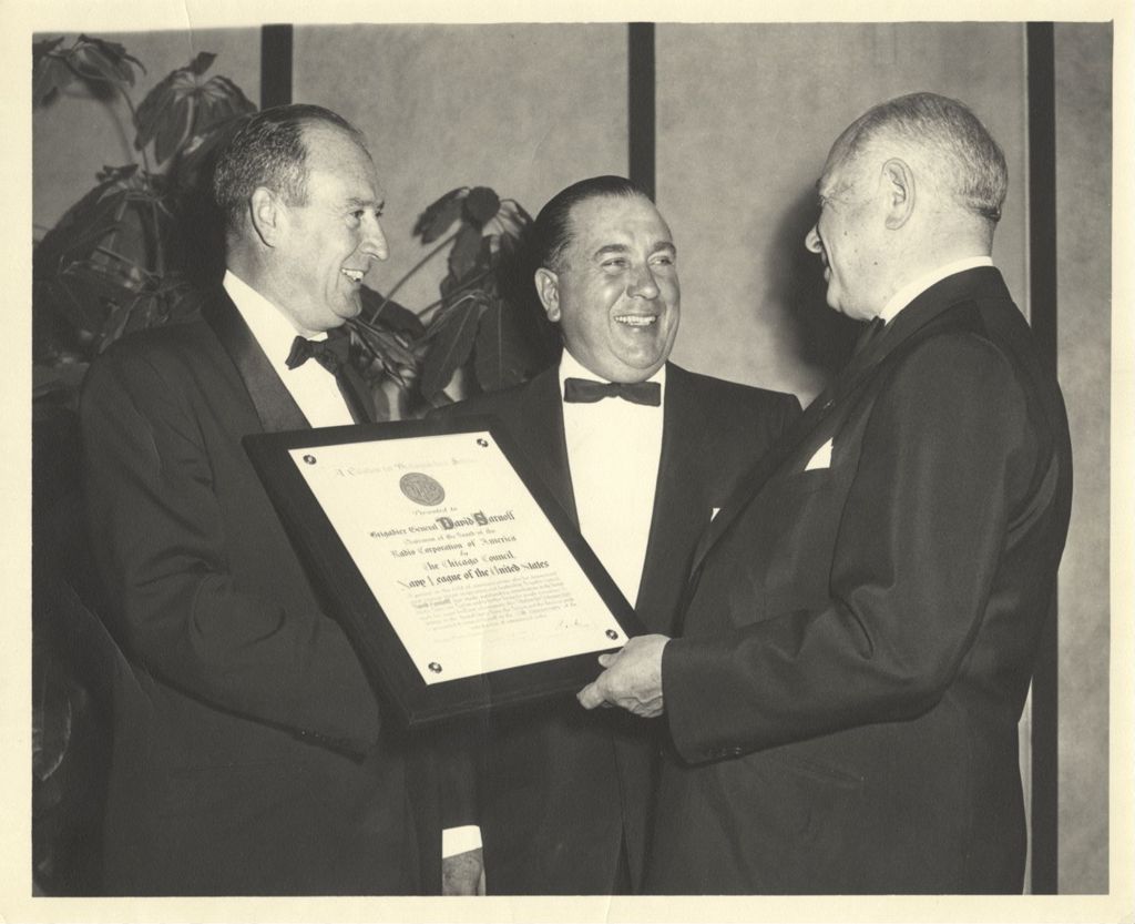 Richard J. Daley presents an award to General Sarnoff