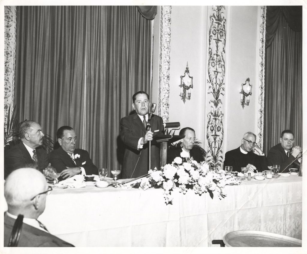 Miniature of P.J. Cullerton speaking at a banquet