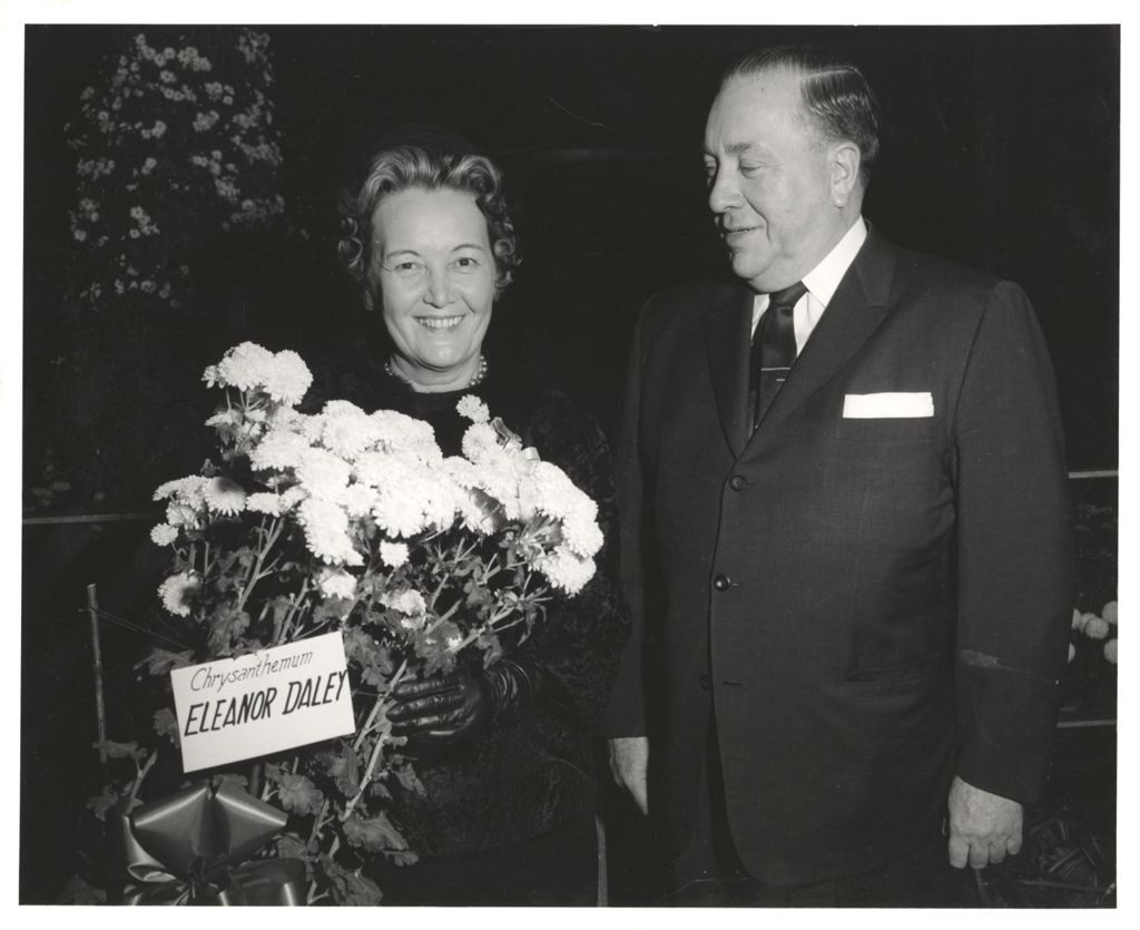 Eleanor and Richard J. Daley with the "Eleanor Daley" chrysanthemum