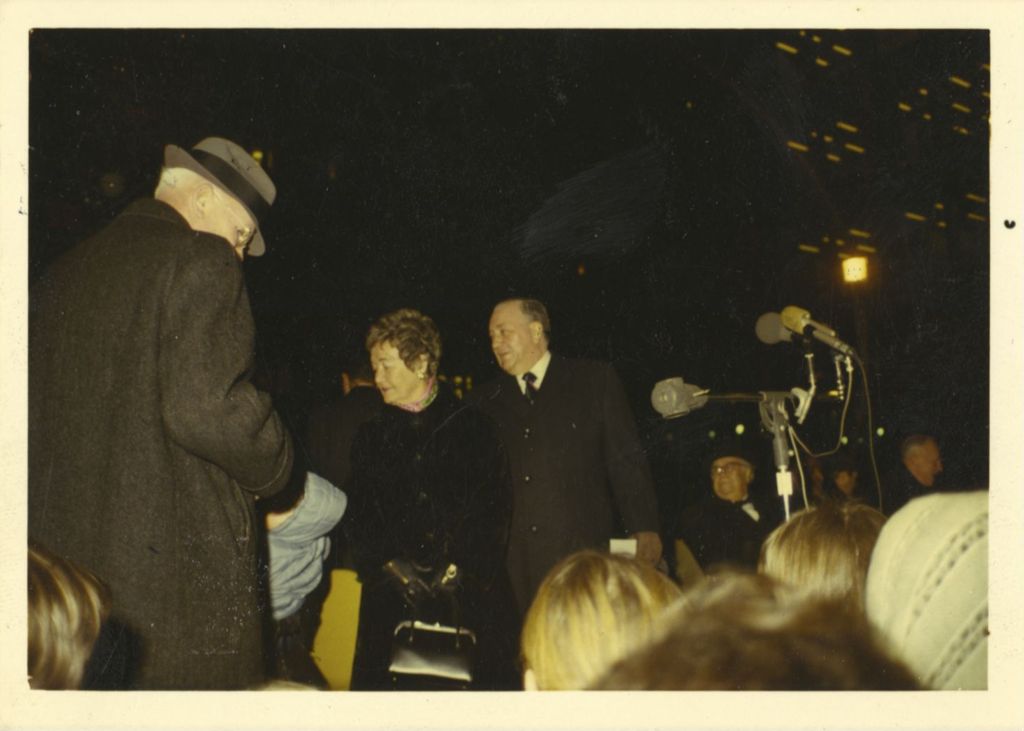 Richard J. Daley and Eleanor Daley at an outdoor event