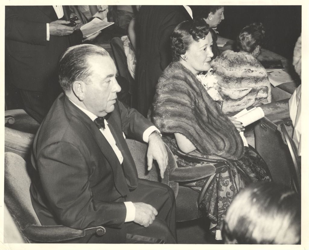 Richard J. Daley and Eleanor Daley in box seats at a theater