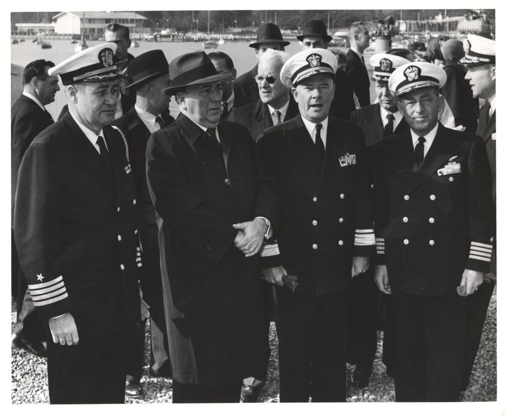 Miniature of Richard J. Daley with a group of Naval Officers