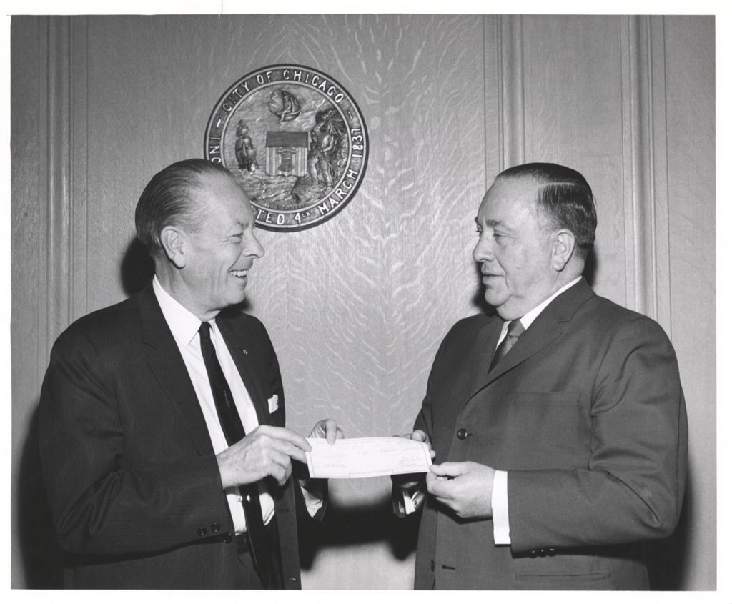 Miniature of Richard J. Daley and George L. DeMent displaying a check
