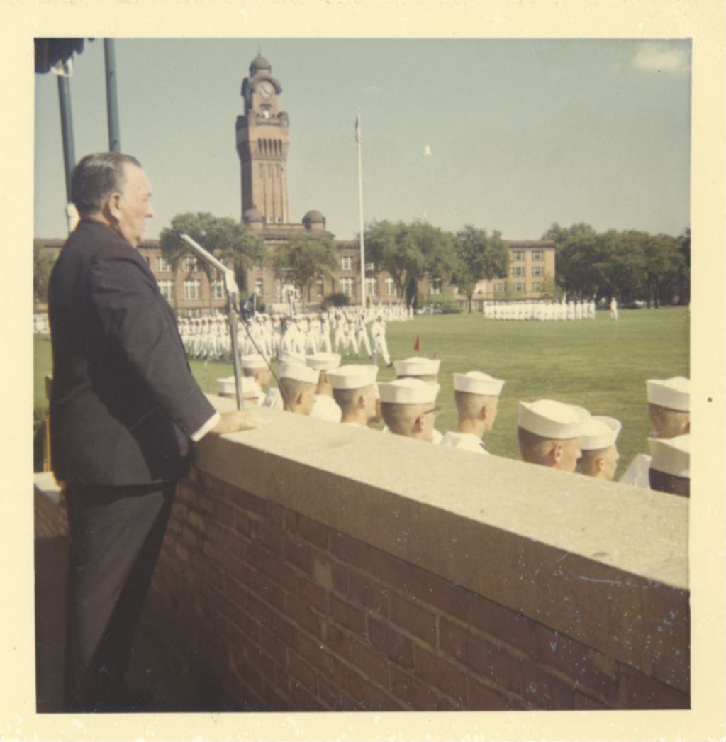 Miniature of Richard J. Daley speaking at the United States Great Lakes Naval Training Station