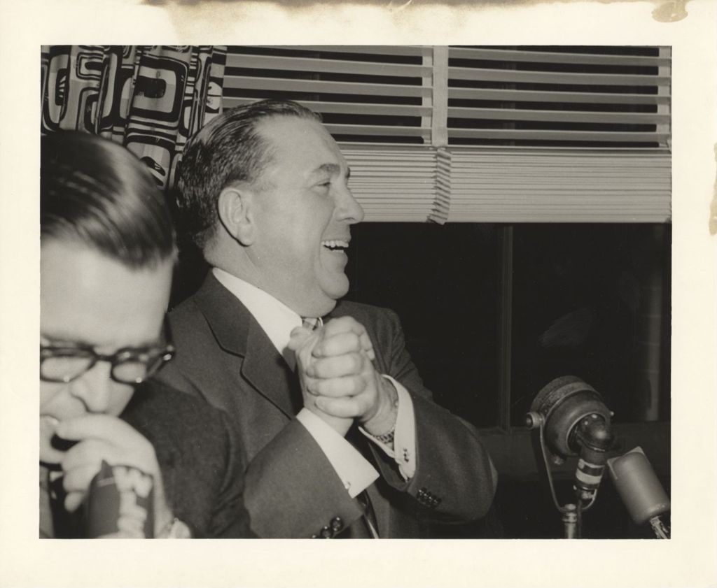 Richard J. Daley cheering for his mayoral victory