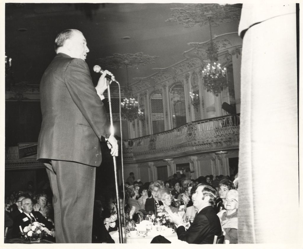 Richard J. Daley speaking at a banquet