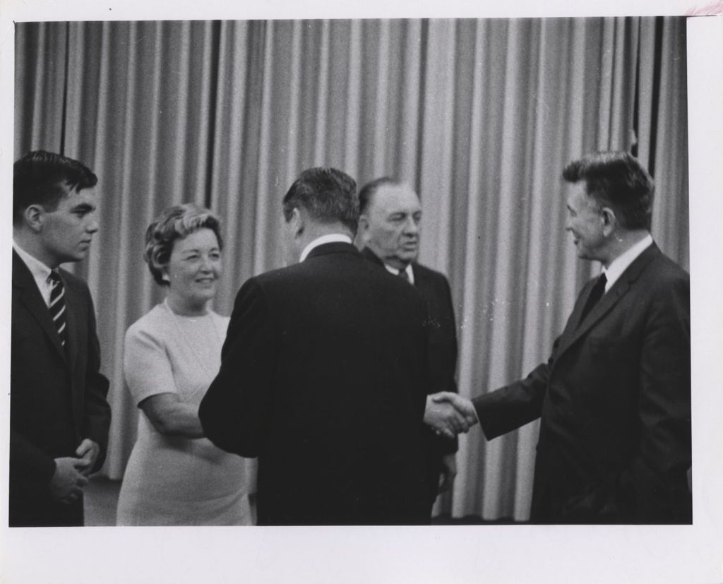 Richard J. Daley and Eleanor Daley greeting guests at a reception