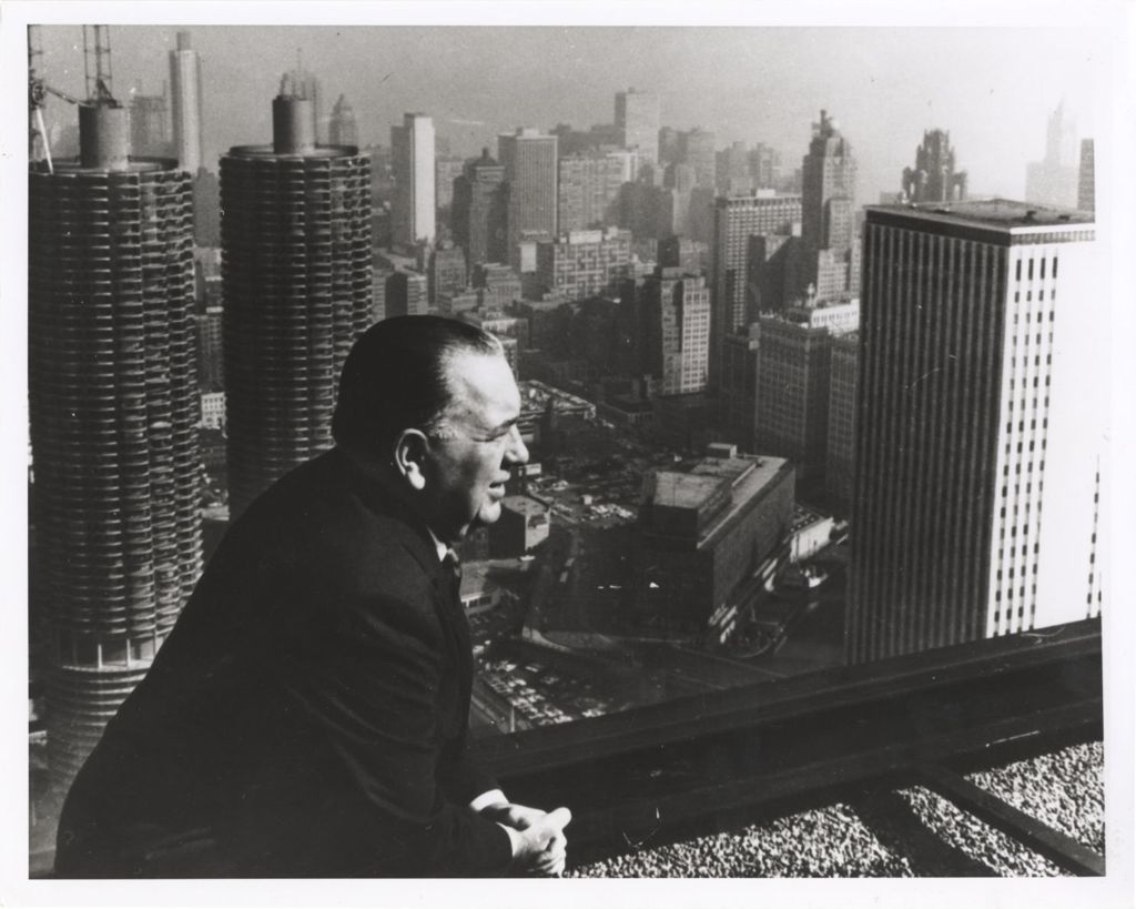 Miniature of Richard J. Daley looking over the city of Chicago
