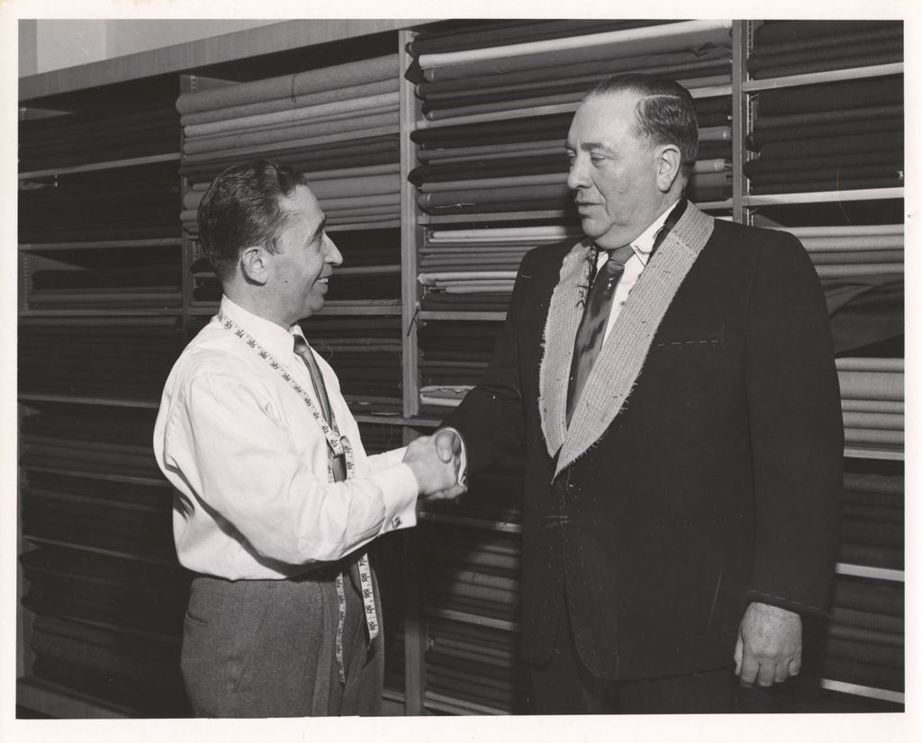 Miniature of Tailor Carmen Duro fitting Mayor Richard J. Daley for a suit