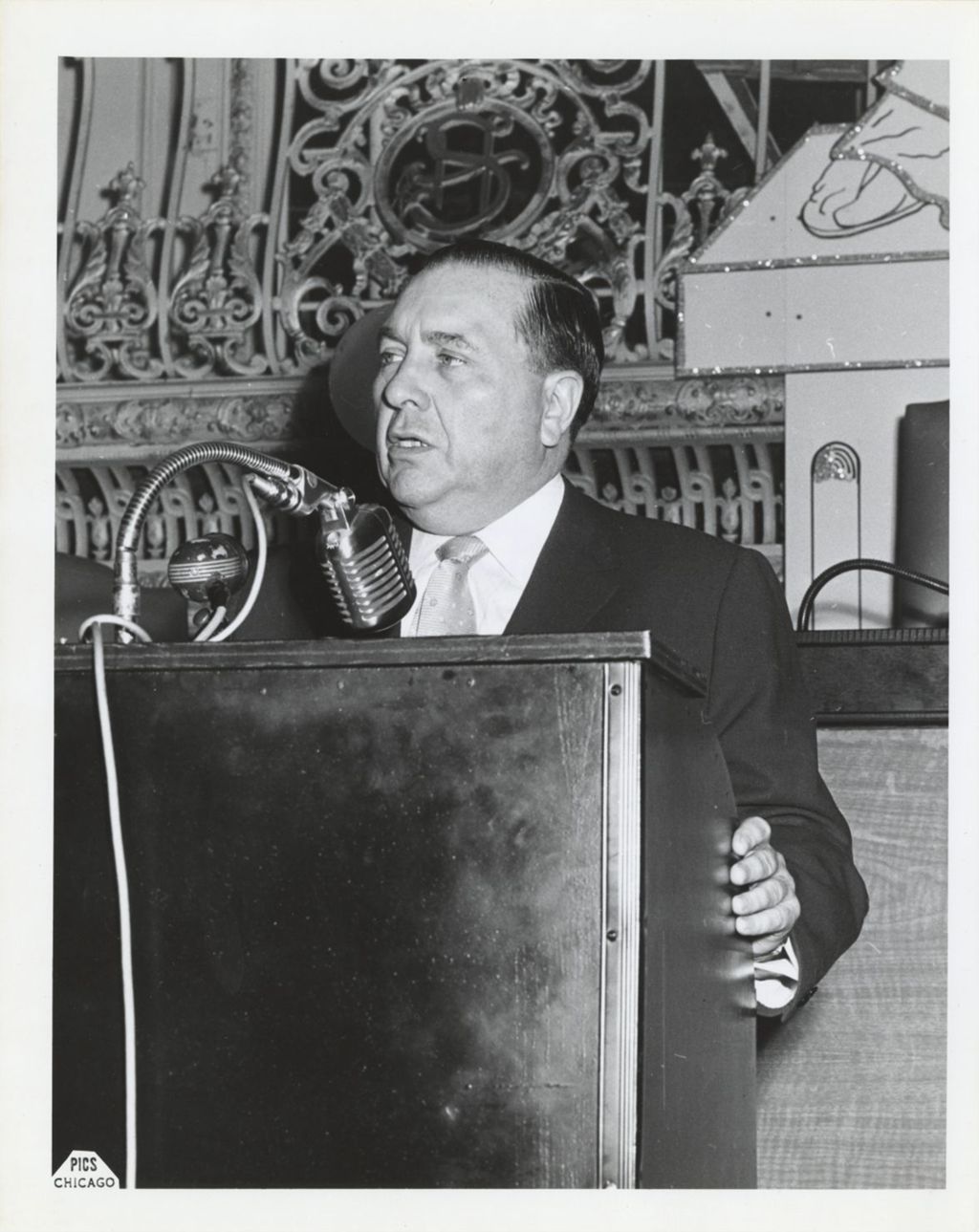 Miniature of Richard J. Daley speaking at the Sherman Hotel