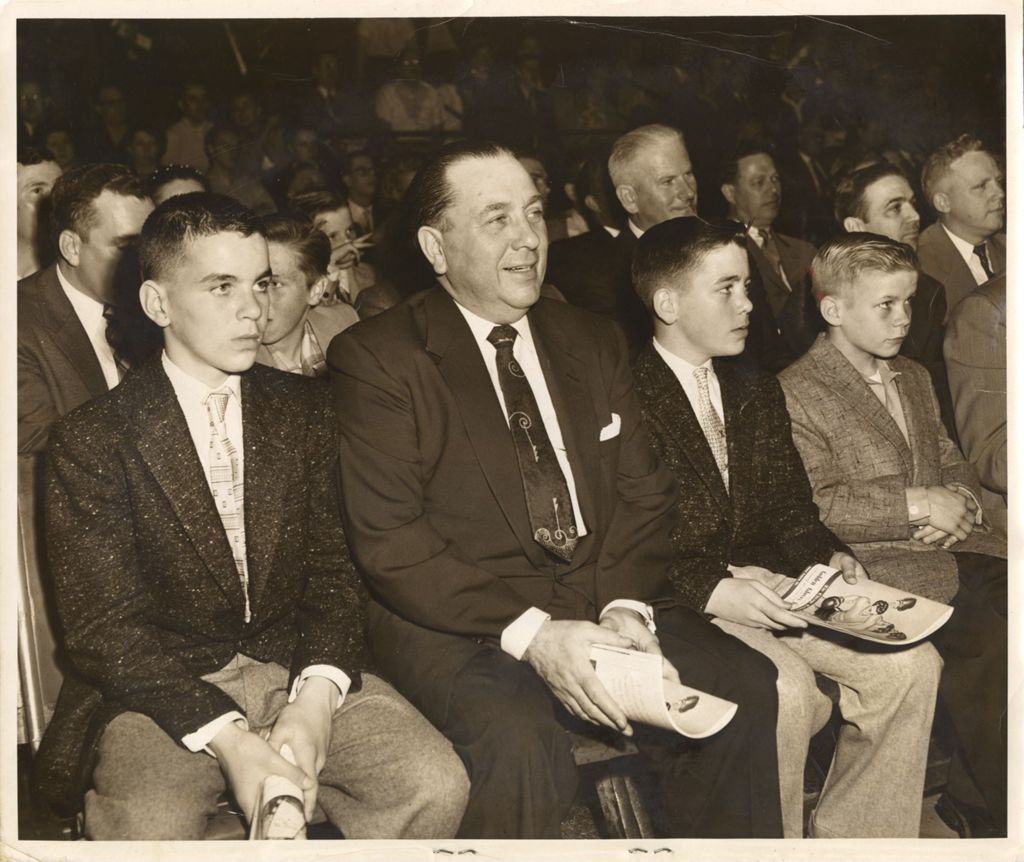 Miniature of Richard J. Daley and his sons at a boxing match