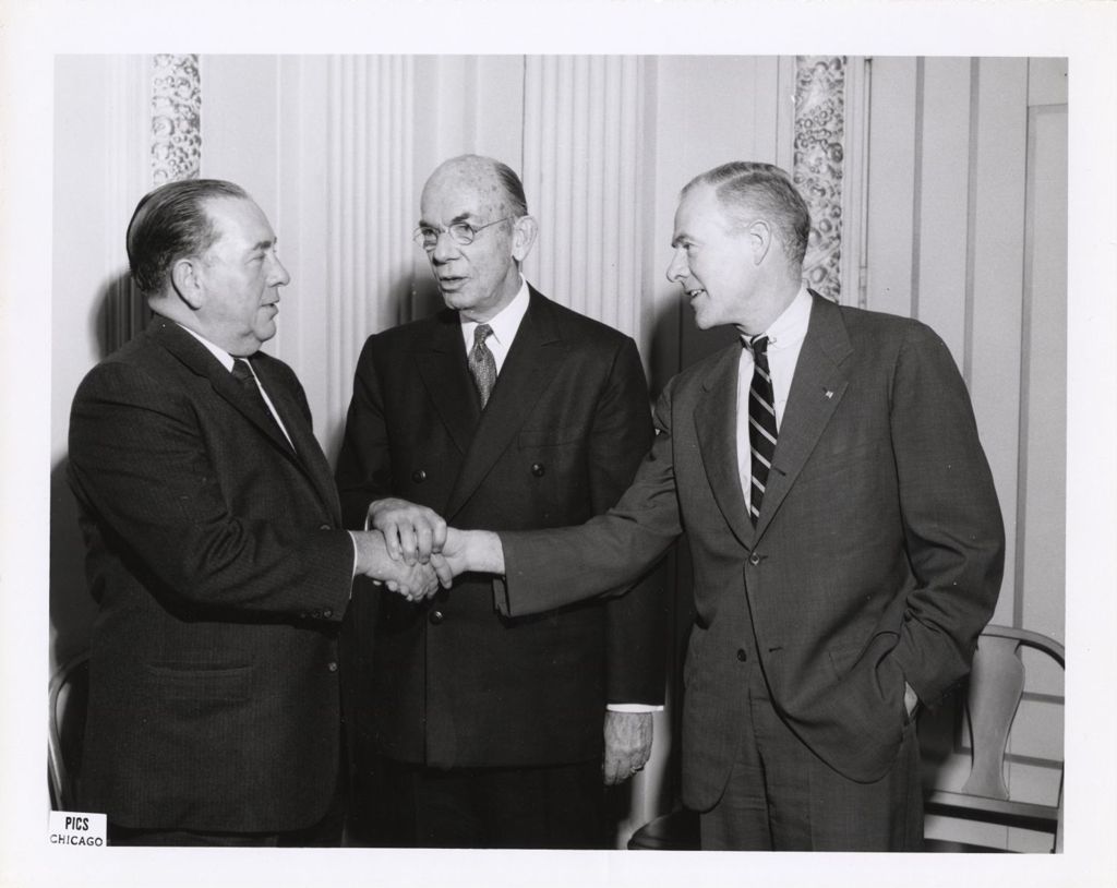 Miniature of Richard J. Daley and two men