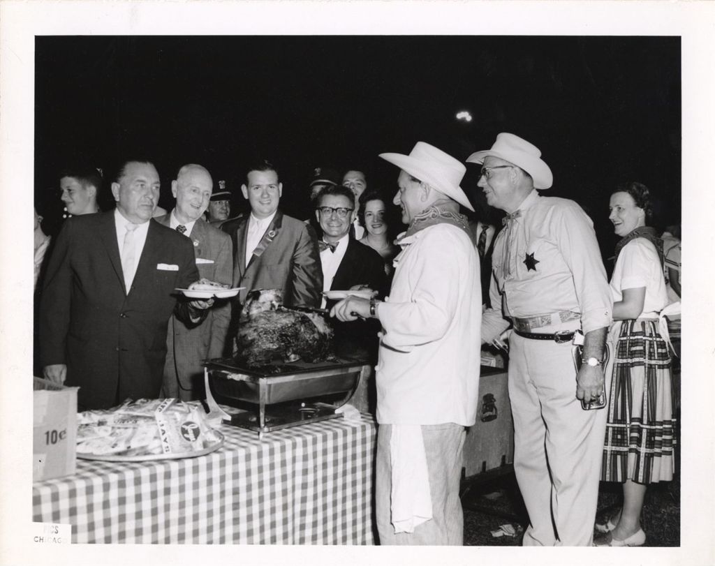 Richard J. Daley at a barbecue buffet