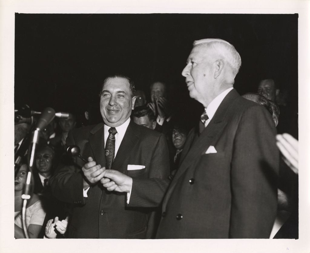 Richard J. Daley and Martin Kennelly at Daley mayoral inauguration