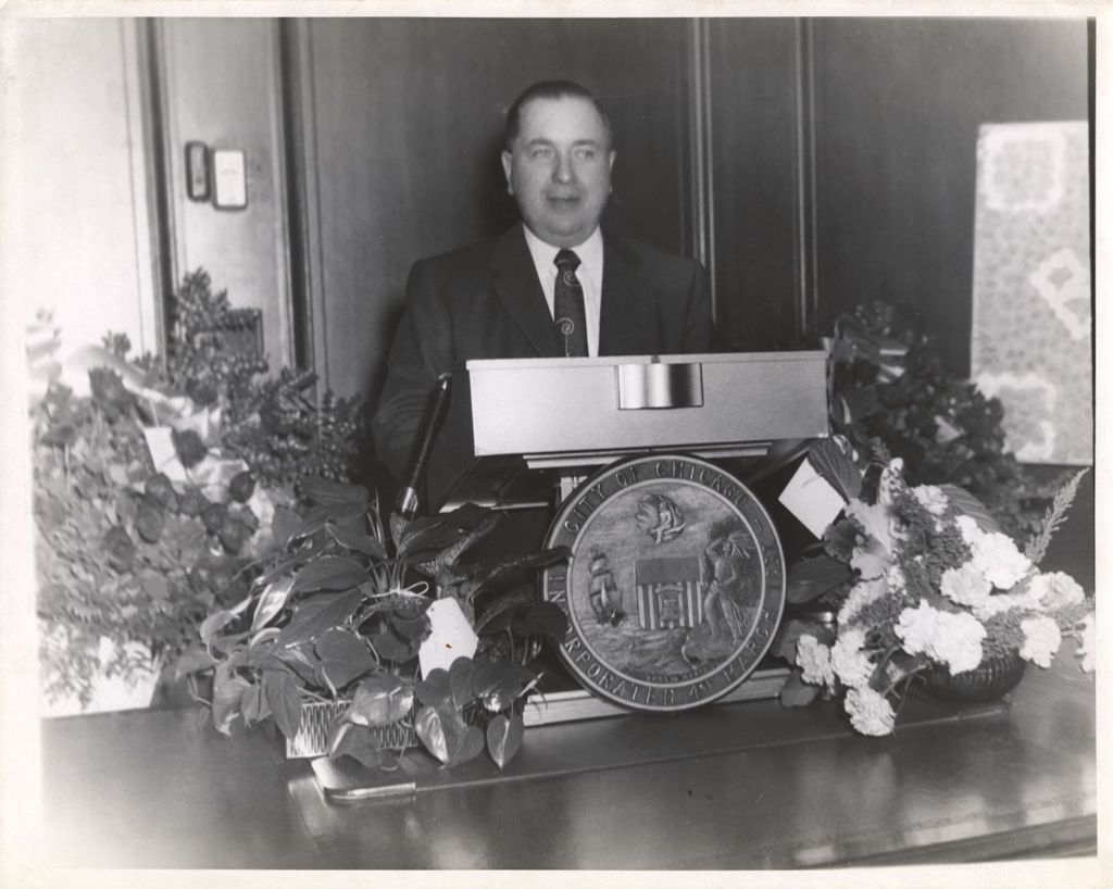 Miniature of Richard J. Daley at mayoral inauguration