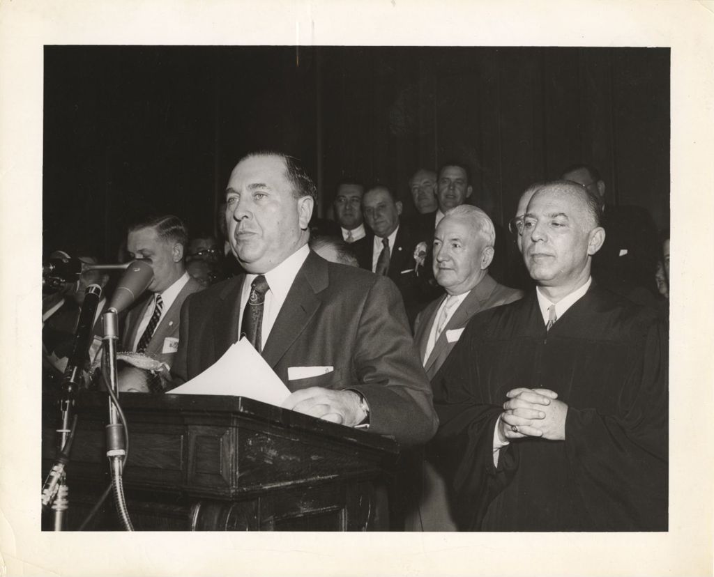 Miniature of Richard J. Daley speaks at his mayoral inauguration