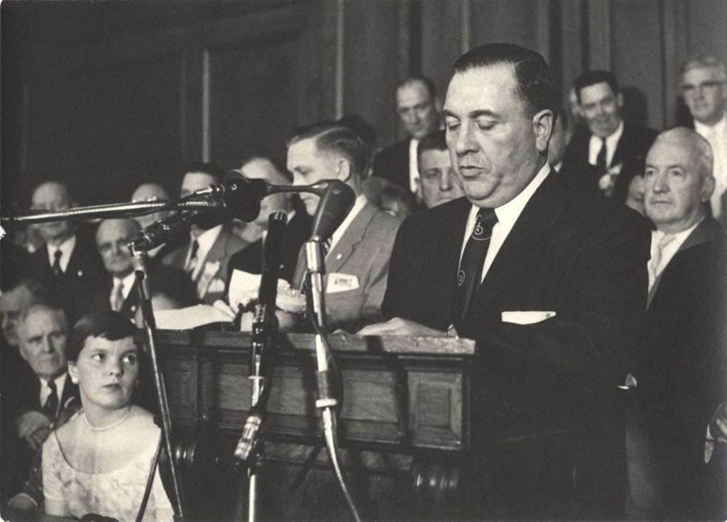Miniature of Richard J. Daley speaks at his mayoral inauguration