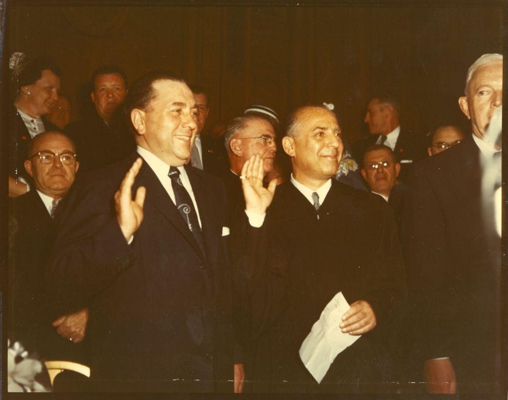 Richard J. Daley and Judge Marovitz at mayoral inauguration