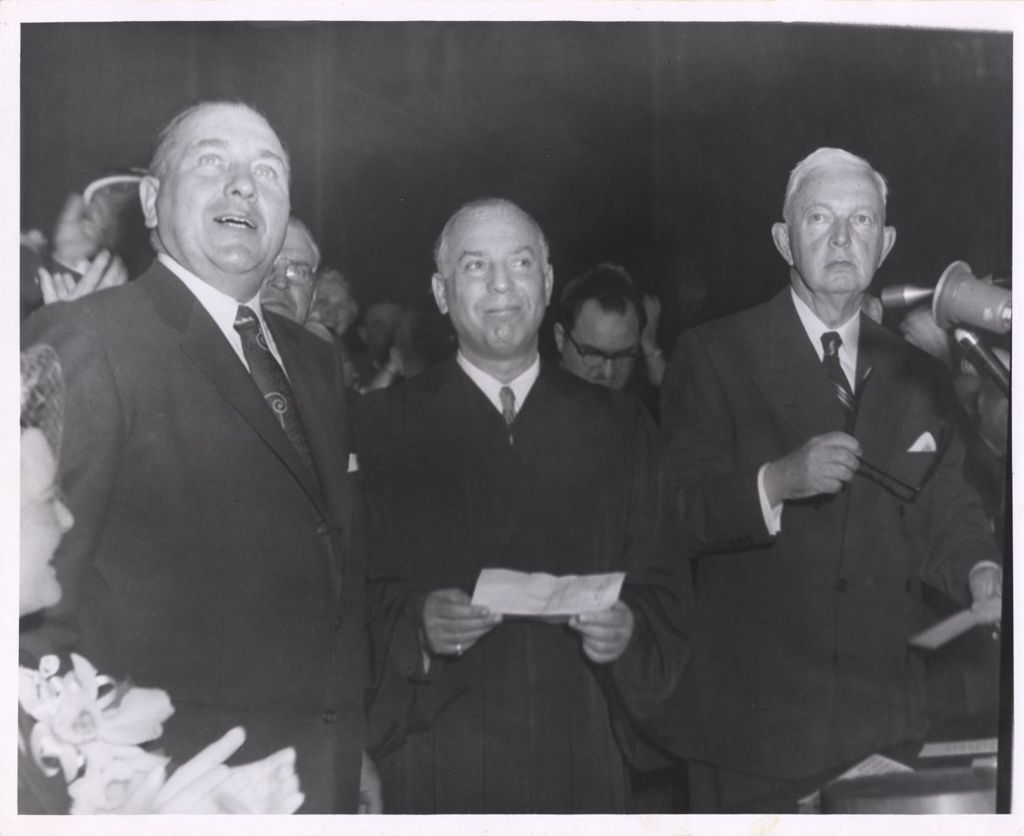 Richard J. Daley, Marovitz, and Kennelly at swearing-in