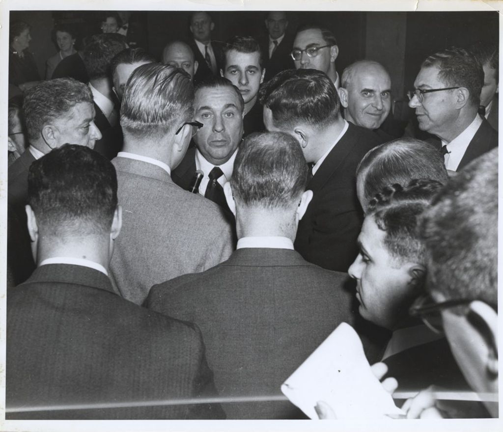 Richard J. Daley with reporters