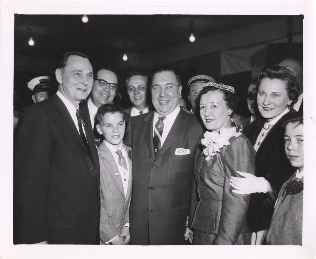 Election night, Richard J. Daley with family and others