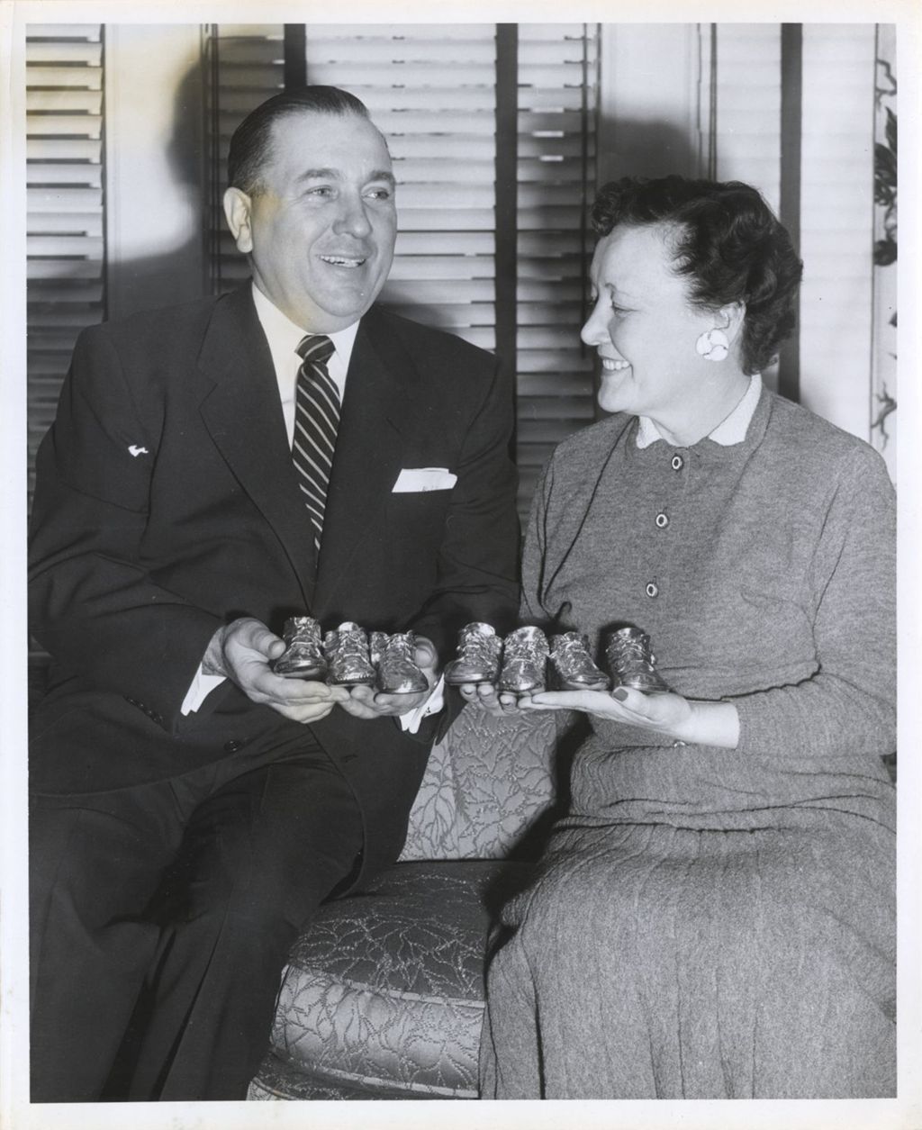 Miniature of Richard J. Daley and Eleanor Daley with bronzed baby booties