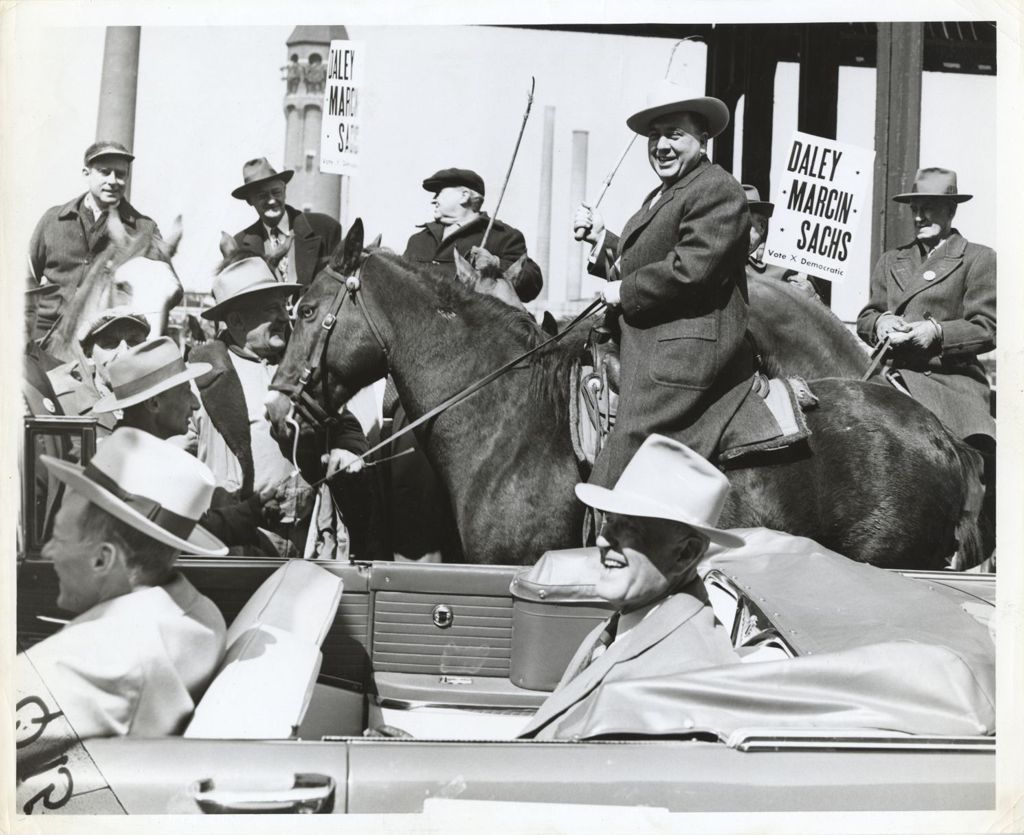 Richard J. Daley parades on horseback