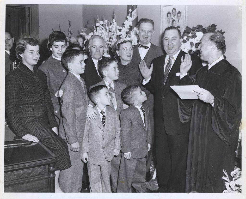 Miniature of Richard J. Daley being sworn in as Cook County Clerk