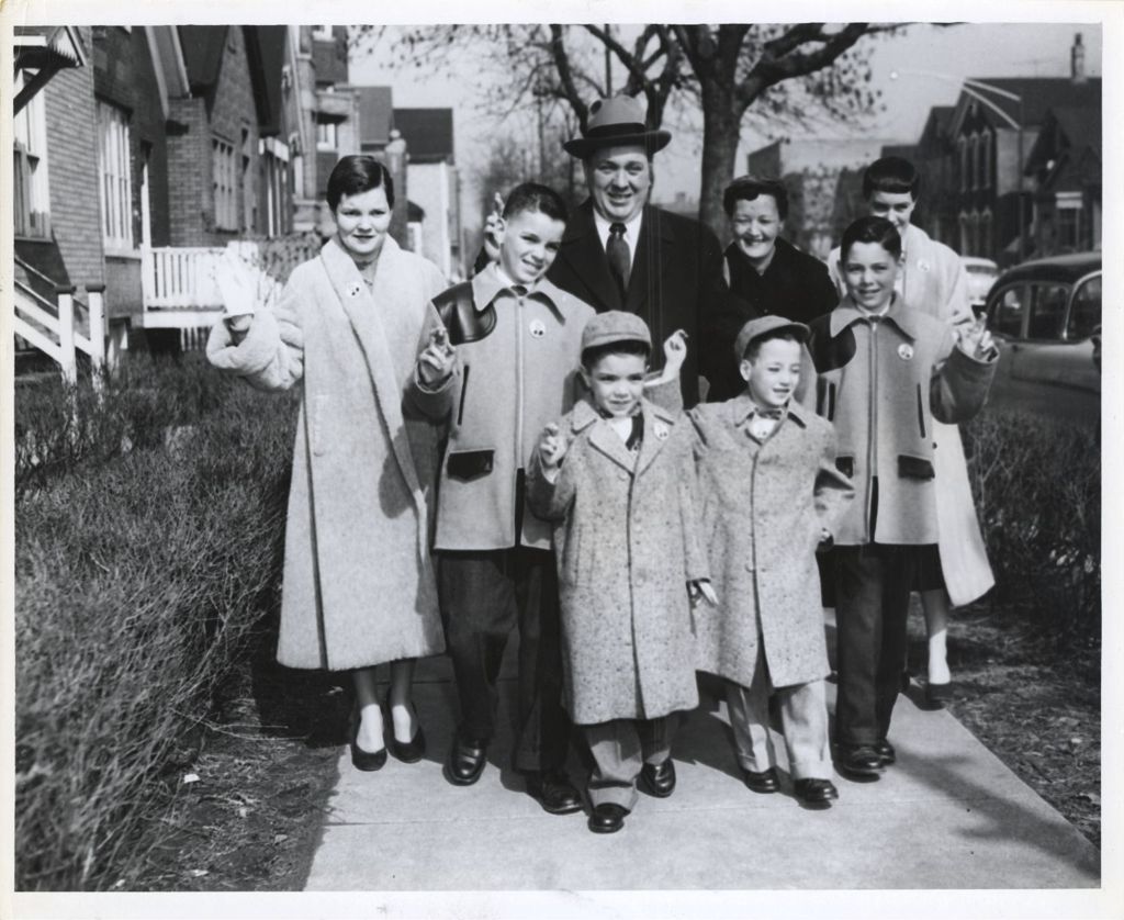 Miniature of Mayoral candidate Richard J. Daley with his family on their way to the polls