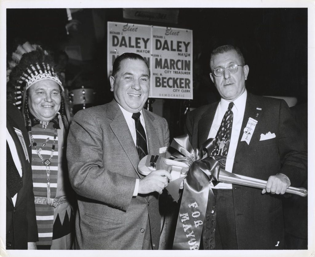 Richard J. Daley accepting commemorative wrench