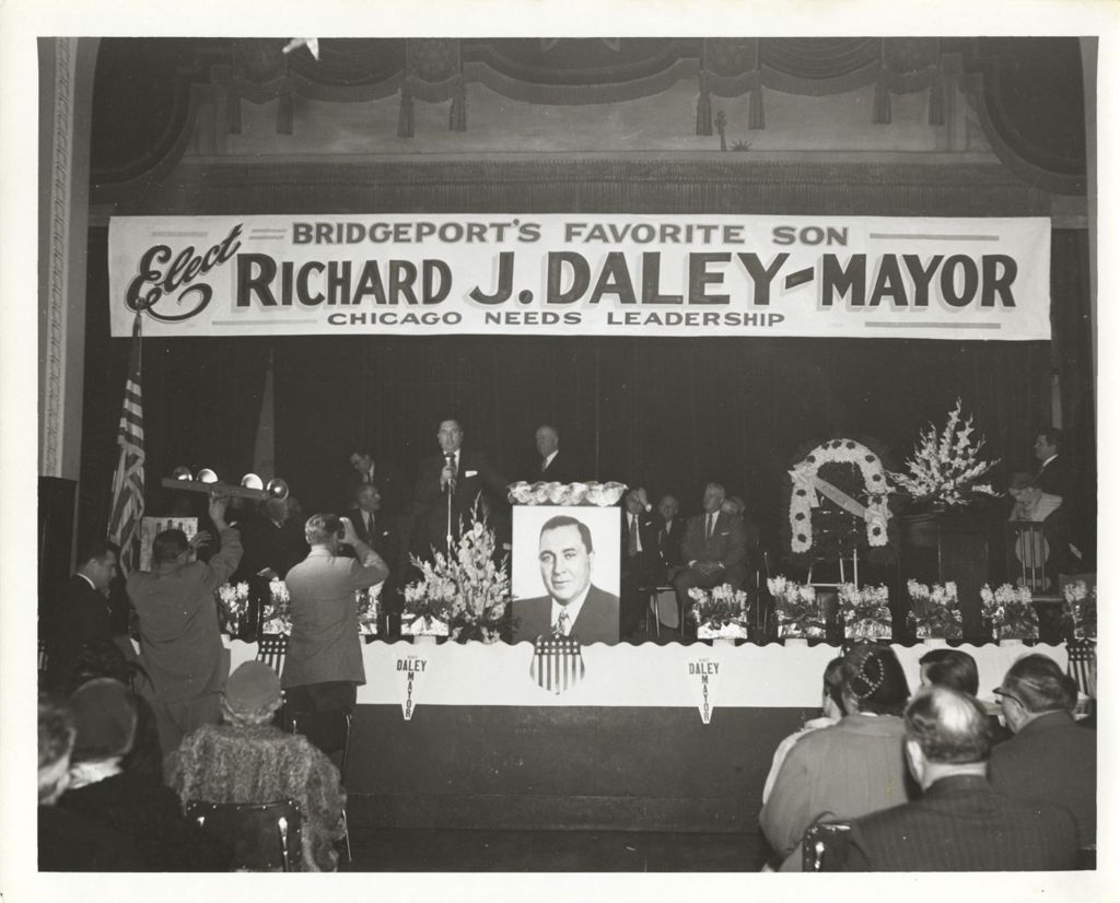 Miniature of Richard J. Daley speaking during his first mayoral campaign
