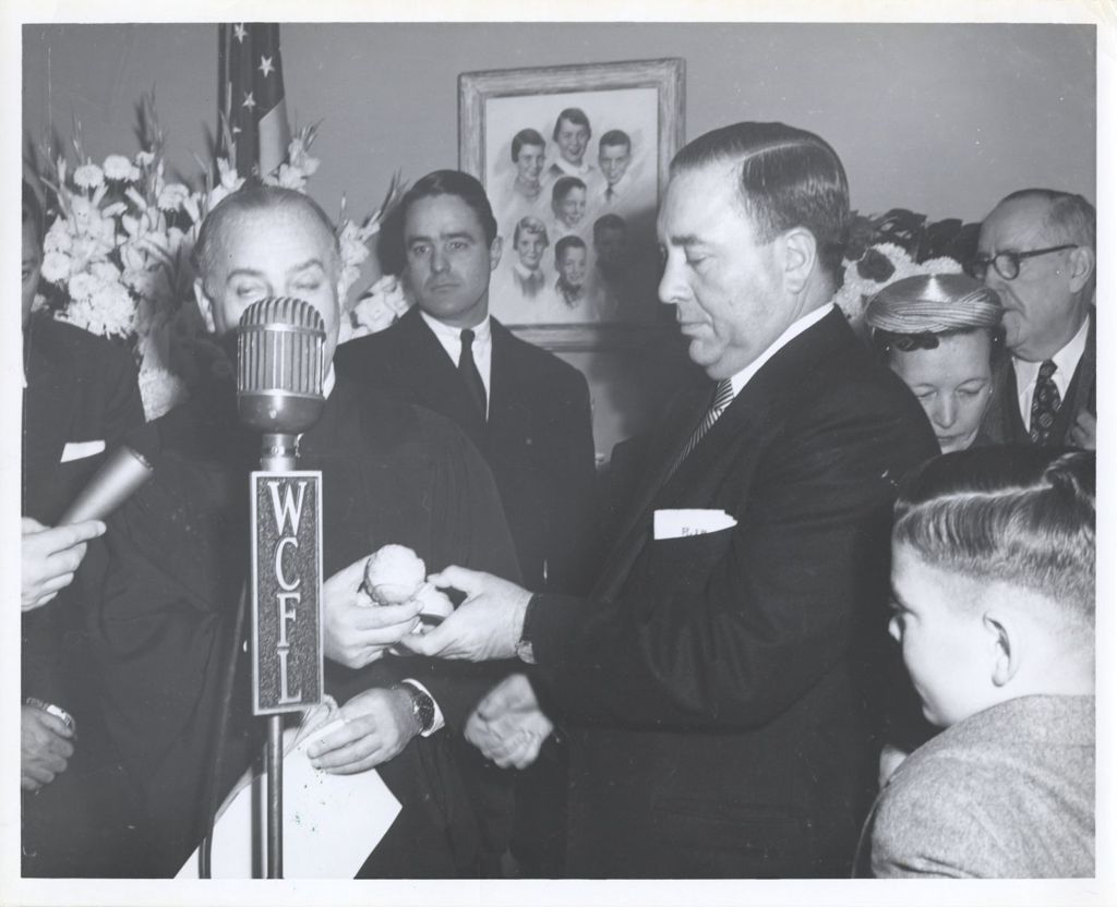 Miniature of Richard J. Daley's swearing-in ceremony as Cook County Clerk