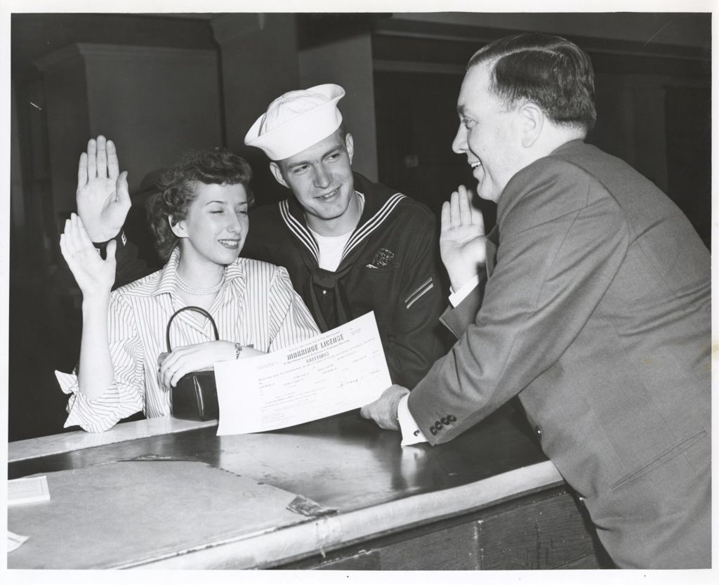 Richard J. Daley marrying a sailor and his fiancee