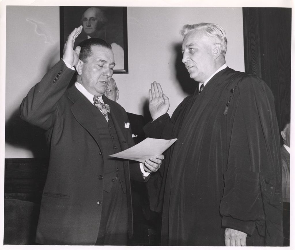 Miniature of Richard J. Daley swearing in Judge Tuohy