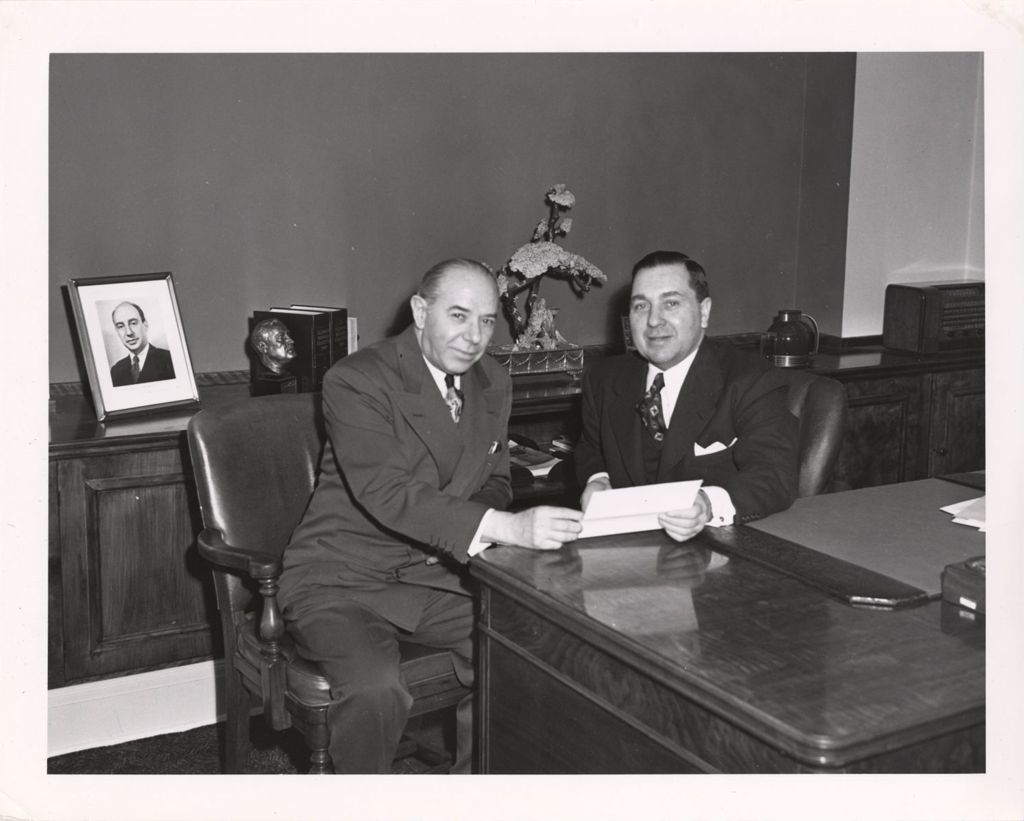 Miniature of Richard J. Daley with a Department of Revenue officer