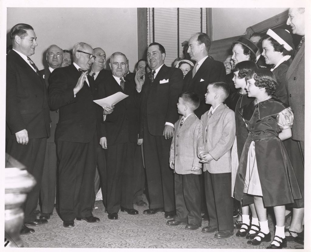 Miniature of Richard J. Daley being sworn in as Cook County Clerk