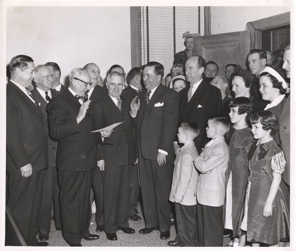 Richard J. Daley being sworn in as Cook County Clerk