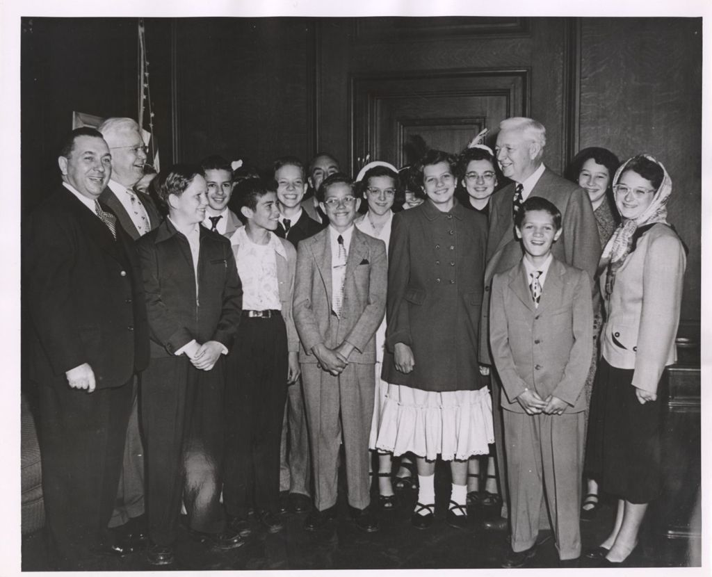 Miniature of Richard J. Daley and Martin Kennelly with Bridgeport youths
