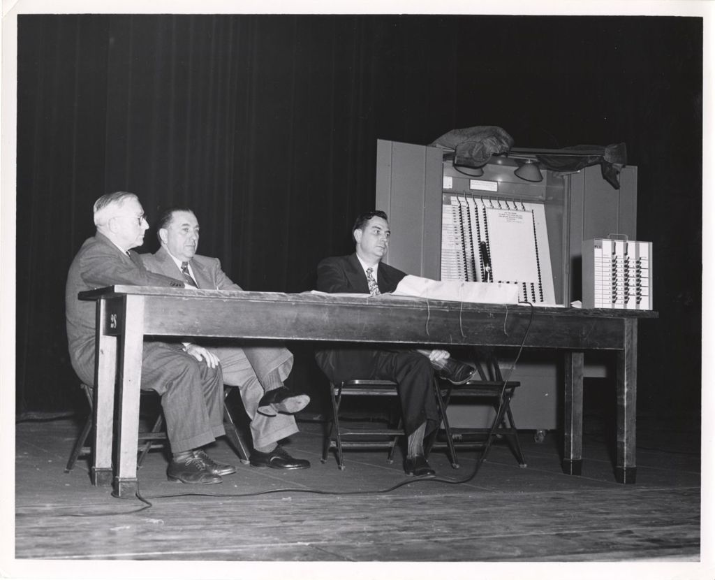 Miniature of Richard J. Daley and others with a new voting machine