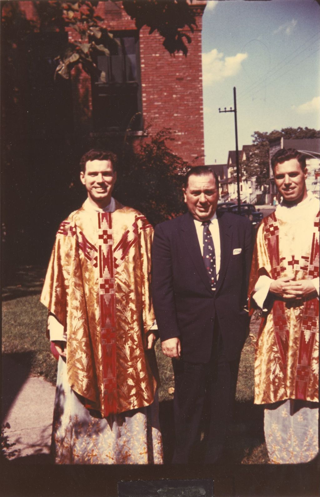 Miniature of Richard J. Daley with two priests