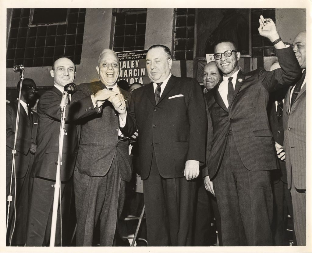Miniature of Richard J. Daley with a member of the Sanitary District, a city council member, and others