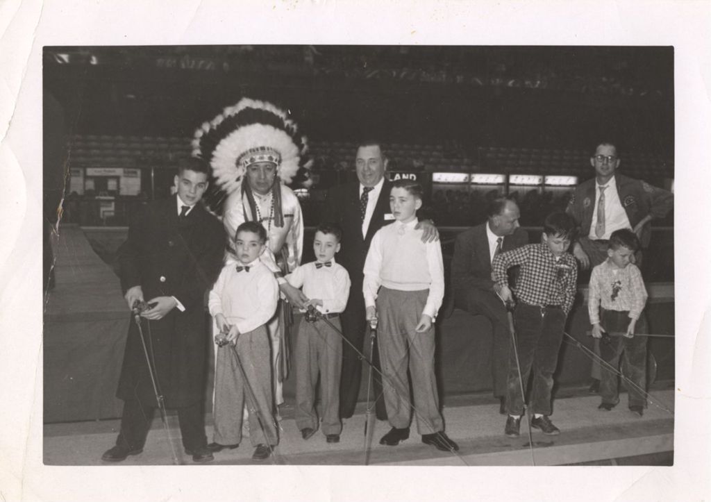 Miniature of Richard J. Daley and his sons with a Native American chief