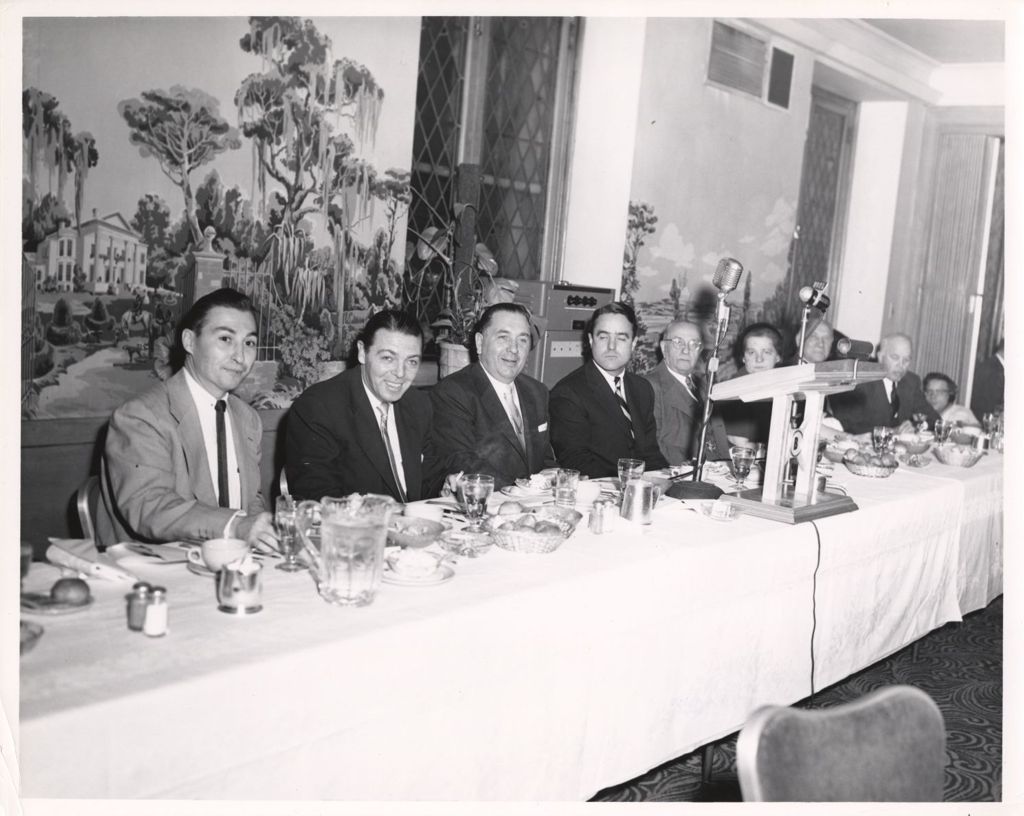 Miniature of Richard J. Daley, Sargent Shriver, and others at a banquet