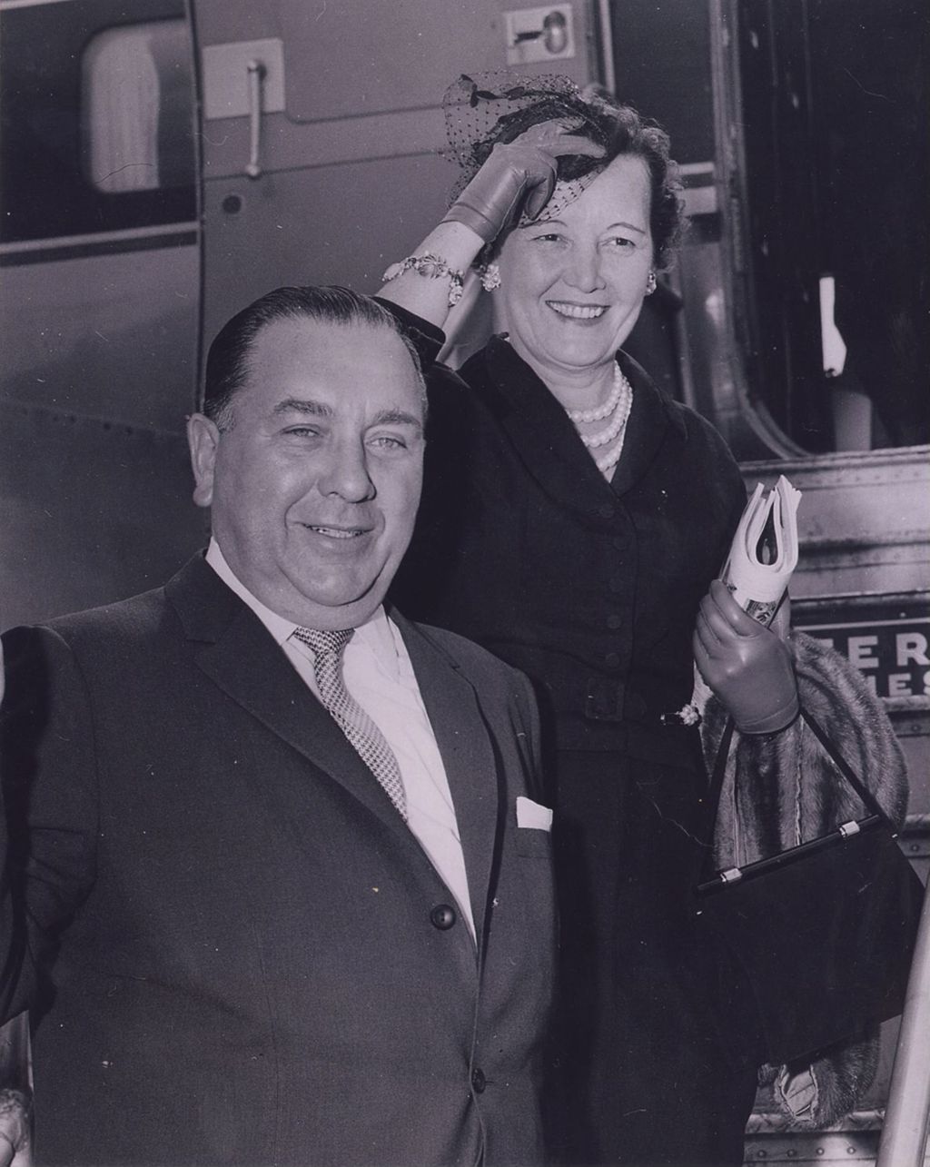 Miniature of Richard J. Daley and Eleanor Daley boarding a plane
