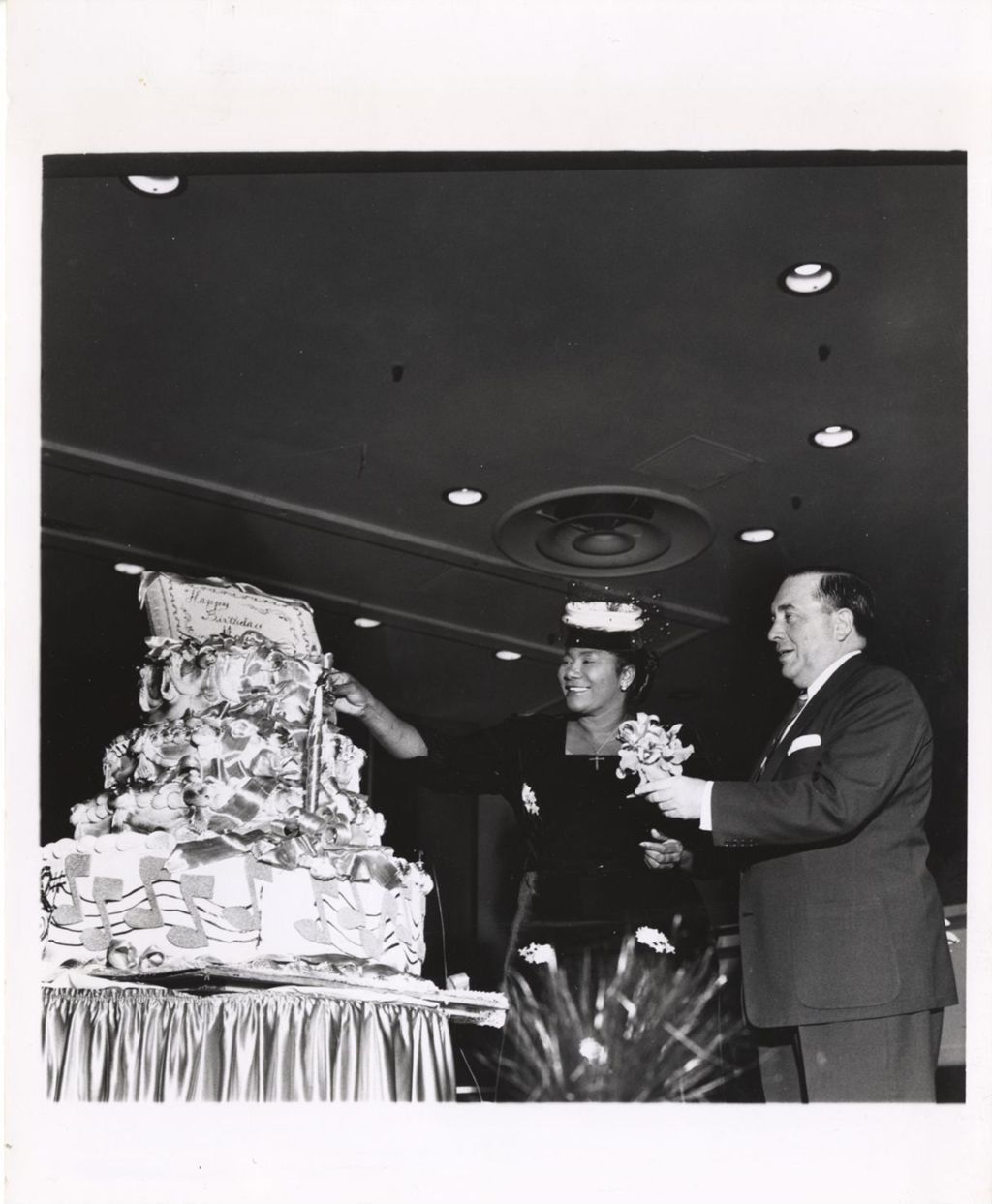 Miniature of Mahalia Jackson and Richard J. Daley with her birthday cake